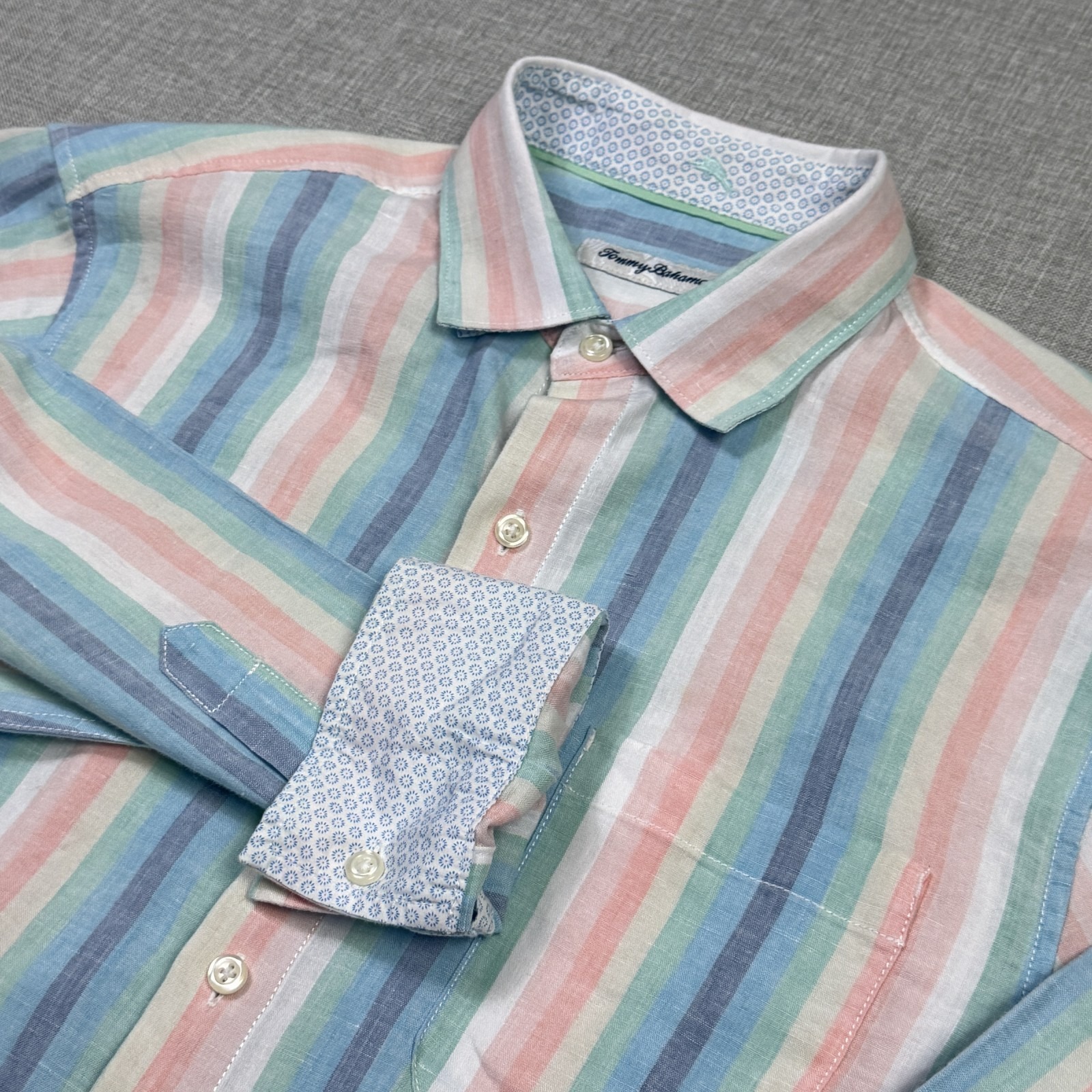Tommy Bahama Shirt Mens M Multicolor Striped Long Sleeve Button Up Linen